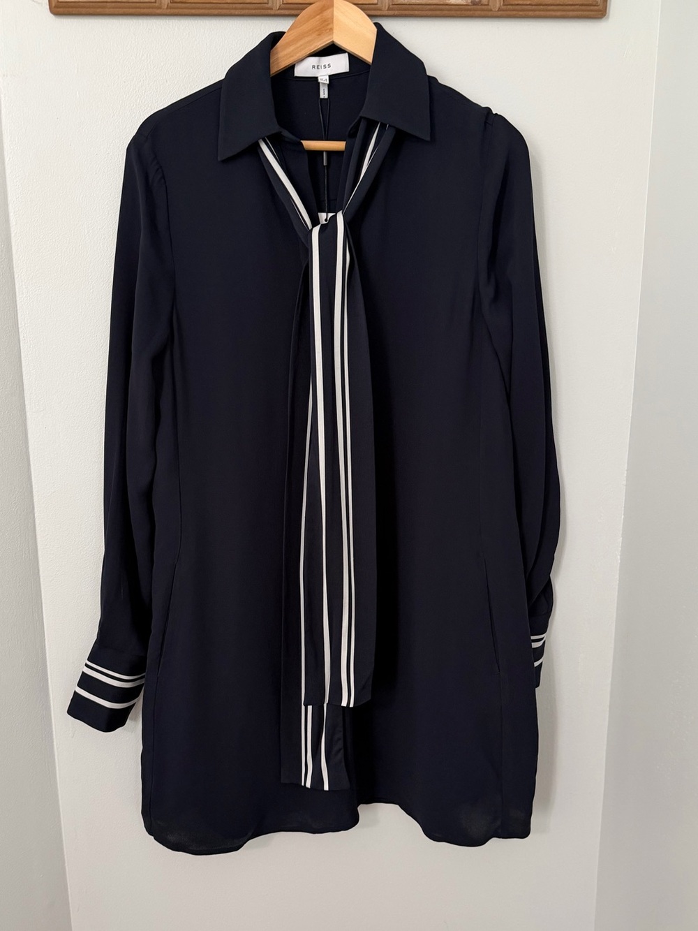 NWT Reiss Feya Stripe Detail Mini Dress in Navy